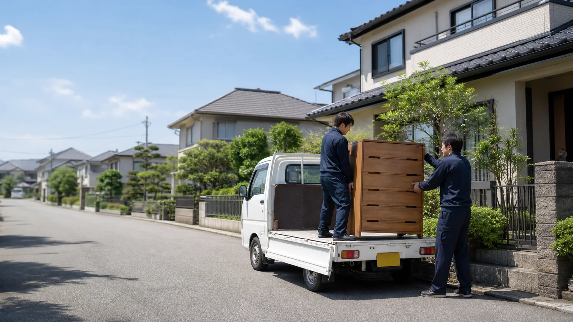 ご自宅から回収した家具を軽トラックへ積み込む高く買取るゾウのスタッフ